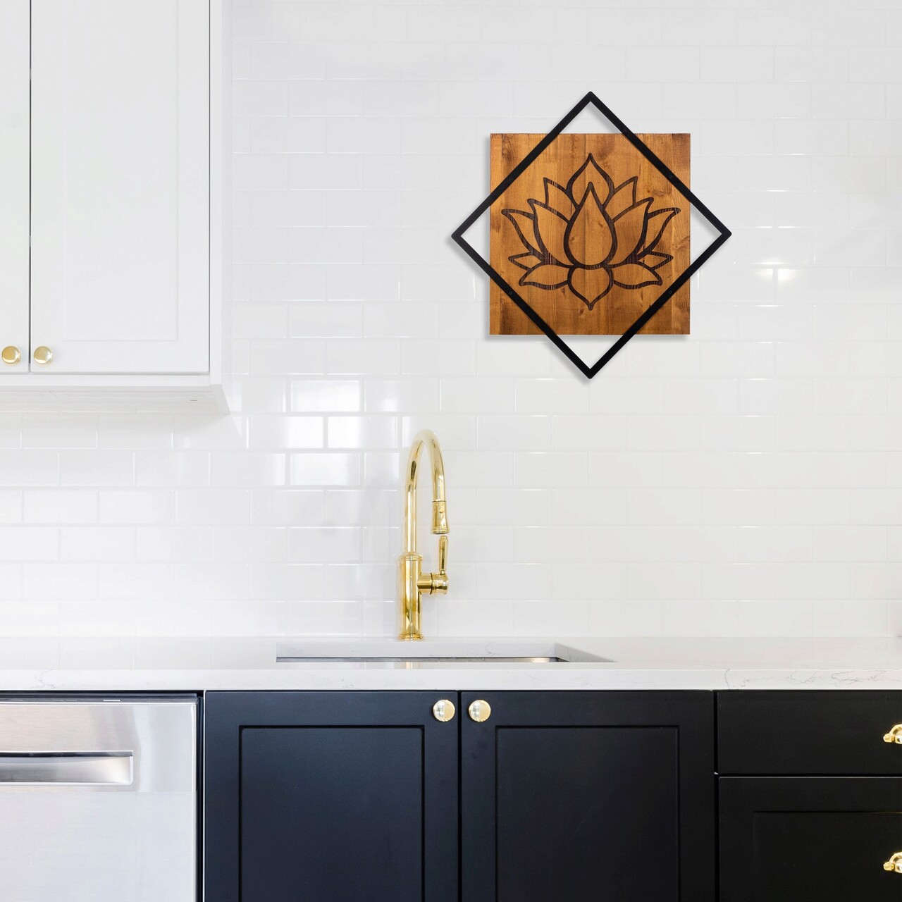 Decoratiune de perete, Lotus, Dimensiune: 54 x 54 cm, Nuc / Negru - imagine 6